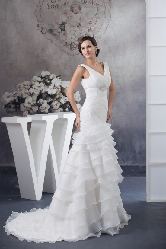 A-Line Sleeveless V-Neck Satin Organza Most Beautiful Beaded Wedding Dresses 2030037 A-Line Sleeveless V-Neck Satin Organza Most Beautiful Beaded Wedding Dresses 2030037