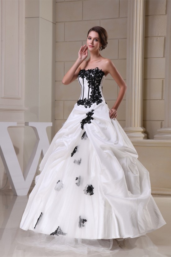 Ball Gown Strapless Beaded Appliques Lace Taffeta Beautiful Wedding Dresses 2030041