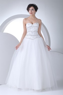 A-Line Sweetheart Beaded Satin Fine Netting Wedding Dresses 2030042