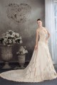 Elegant A-Line Sweetheart Chapel Train Beaded Satin Lace Wedding Dresses 2030043