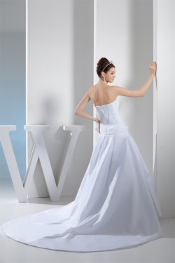 A-Line Strapless Chapel Train Beaded Taffeta Netting Wedding Dresses 2030044