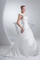 A-Line One-Shoulder Chapel Train Handmade Flowers Wedding Dresses 2030045
