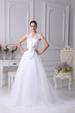A-Line Halter Court Train Beaded Wedding Dresses 2030046