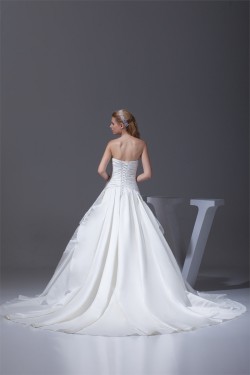 Amazing A-Line Strapless Chapel Train Beaded Appliques Wedding Dresses 2030047