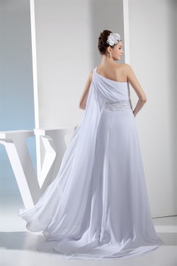 A-Line One-Shoulder Amazing Chiffon Sweep Train Wedding Dresses 2030049