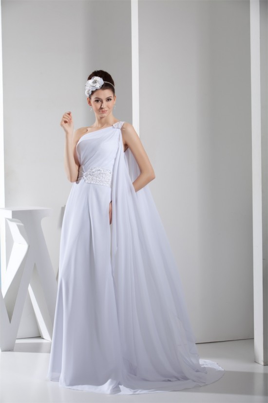 A-Line One-Shoulder Amazing Chiffon Sweep Train Wedding Dresses 2030049 A-Line One-Shoulder Amazing Chiffon Sweep Train Wedding Dresses 2030049