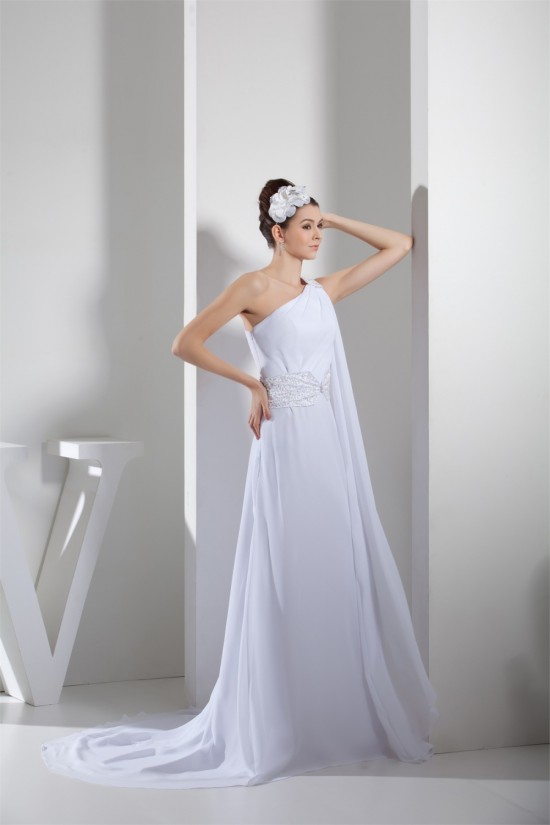 A-Line One-Shoulder Amazing Chiffon Sweep Train Wedding Dresses 2030049 A-Line One-Shoulder Amazing Chiffon Sweep Train Wedding Dresses 2030049