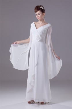 Amazing A-Line Ankle Length V-Neck Chiffon Wedding Dresses 2030050
