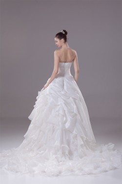 Amazing Organza Taffeta Strapless Beaded Appliques Chapel Train A-Line Wedding Dresses 2030052
