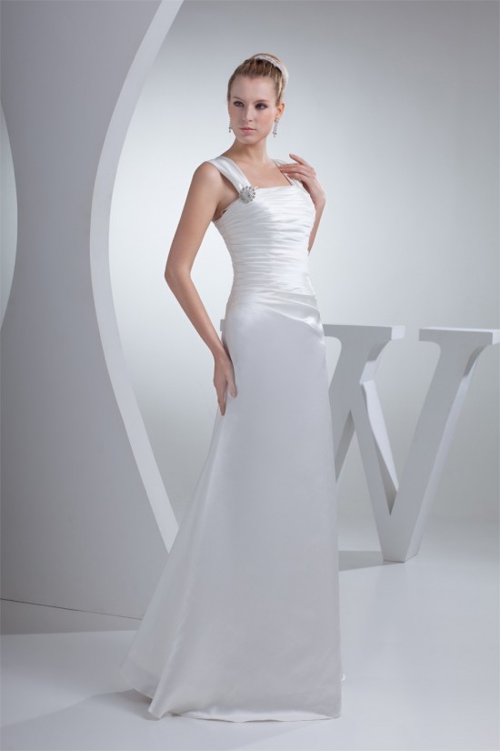 Satin Illusion Sleeves Square Floor-Length Wedding Dresses 2030053 Satin Illusion Sleeves Square Floor-Length Wedding Dresses 2030053