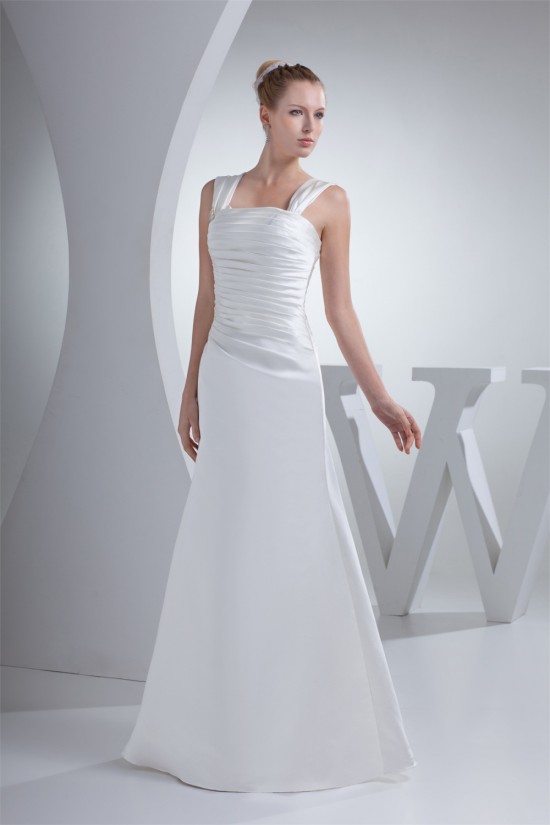 Satin Illusion Sleeves Square Floor-Length Wedding Dresses 2030053 Satin Illusion Sleeves Square Floor-Length Wedding Dresses 2030053