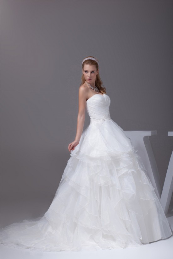 Amazing A-Line Satin Organza Beaded Applique Sweetheart Wedding Dresses 2030055