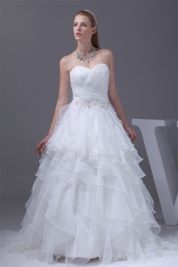 Amazing A-Line Satin Organza Beaded Applique Sweetheart Wedding Dresses 2030055