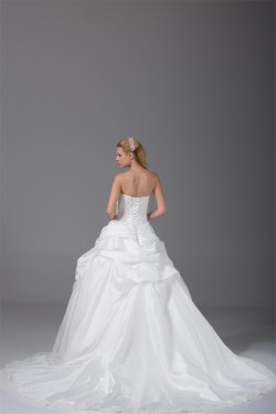 Amazing Lace Satin Organza Taffeta Sleeveless Beaded Ball Gown Wedding Dresses 2030056