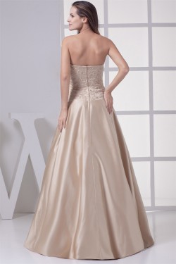 A-Line Strapless Floor-Length Beaded Satin Wedding Dresses 2030058