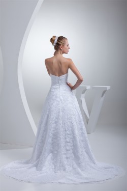 Attractive Sweetheart Satin Sleeveless A-Line Lace Wedding Dresses 2030061