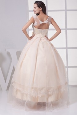 Ball Gown Sleeveless Satin Organza Fine Netting Lace Wedding Dresses 2030062