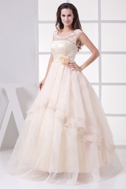 Ball Gown Sleeveless Satin Organza Fine Netting Lace Wedding Dresses 2030062