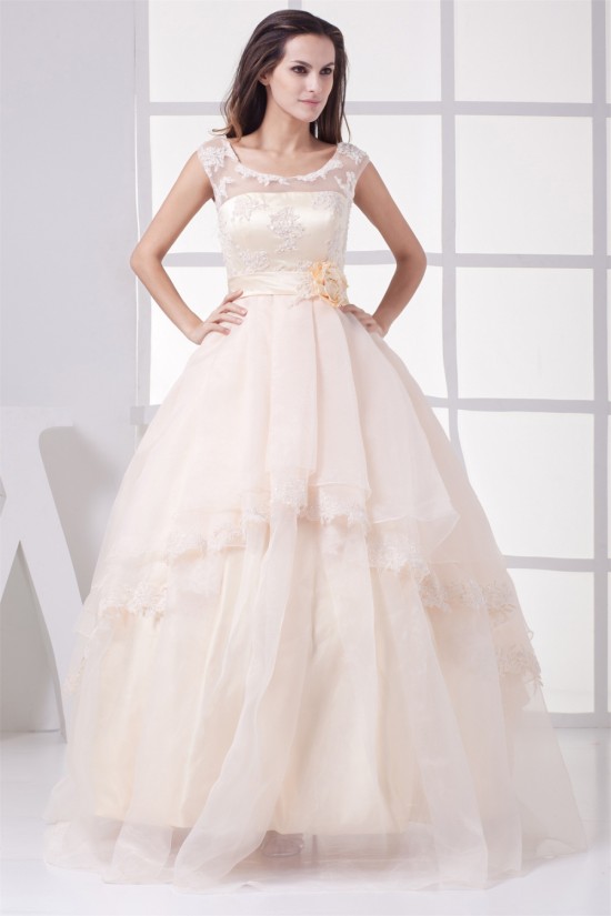 Ball Gown Sleeveless Satin Organza Fine Netting Lace Wedding Dresses 2030062