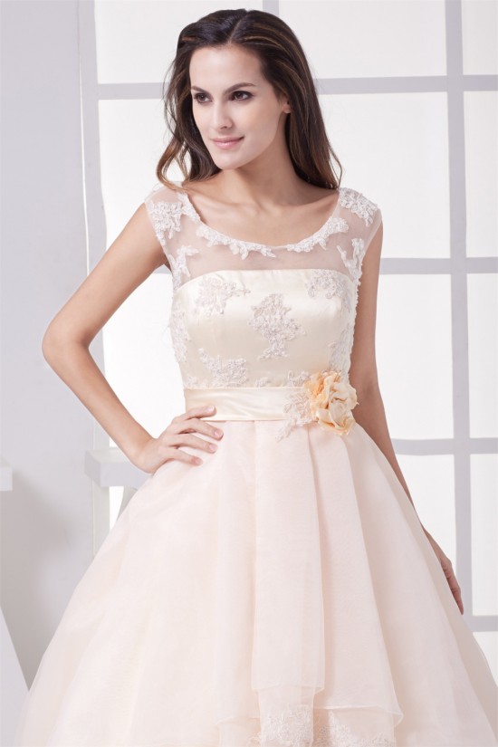 Ball Gown Sleeveless Satin Organza Fine Netting Lace Wedding Dresses 2030062