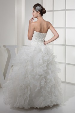 Ball Gown Sleeveless Satin Organza Soft Sweetheart Beaded Wedding Dresses 2030063