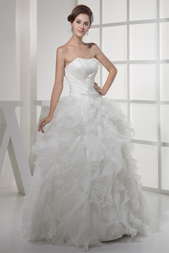 Ball Gown Sleeveless Satin Organza Soft Sweetheart Beaded Wedding Dresses 2030063