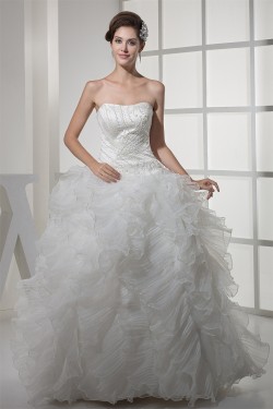 Ball Gown Sleeveless Satin Organza Soft Sweetheart Beaded Wedding Dresses 2030063