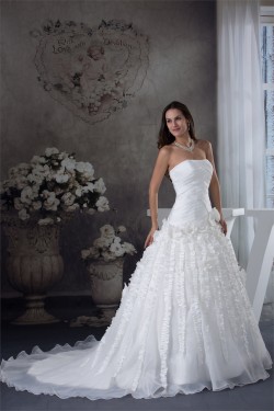 Ball Gown Strapless Sleeveless Satin Organza Taffeta Sweet Wedding Dresses 2030065