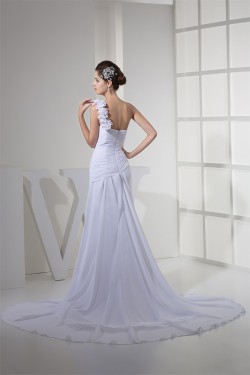 Beautiful Sheath/Column Chiffon One-Shoulder Sleeveless Wedding Dresses 2030067