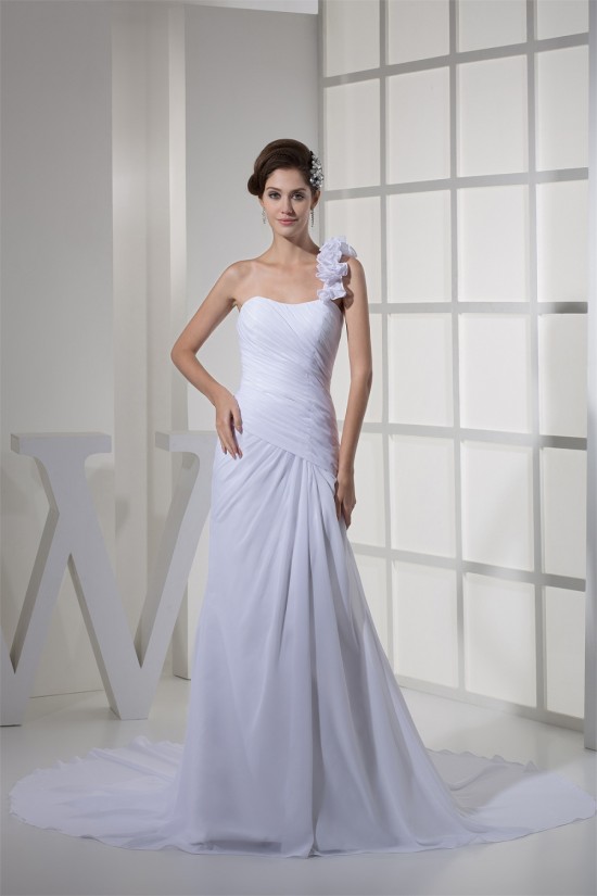 Beautiful Sheath/Column Chiffon One-Shoulder Sleeveless Wedding Dresses 2030067 Beautiful Sheath/Column Chiffon One-Shoulder Sleeveless Wedding Dresses 2030067