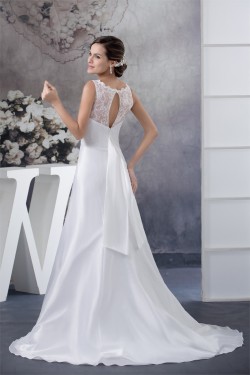 A-Line Sleeveless Lace Chiffon Sweep Train Wedding Dresses 2030068