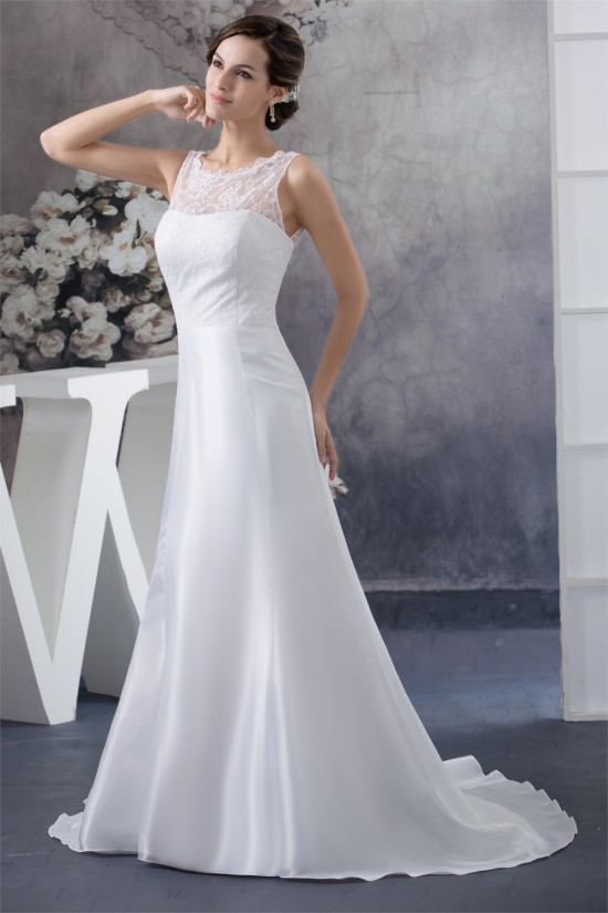 A-Line Sleeveless Lace Chiffon Sweep Train Wedding Dresses 2030068 A-Line Sleeveless Lace Chiffon Sweep Train Wedding Dresses 2030068