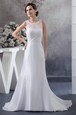 A-Line Sleeveless Lace Chiffon Sweep Train Wedding Dresses 2030068