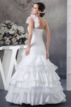 Beautiful Satin Organza Taffeta A-Line One-Shoulder Sleeveless Wedding Dresses 2030069