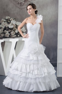 Beautiful Satin Organza Taffeta A-Line One-Shoulder Sleeveless Wedding Dresses 2030069