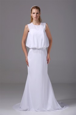 Beautiful Scoop Sleeveless Chiffon Mermaid/Trumpet Beaded Wedding Dresses 2030071
