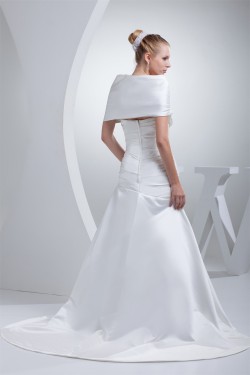 A-Line Portrait Beautiful Short Sleeve Satin Wedding Dresses 2030072