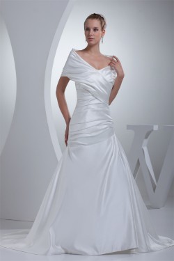 A-Line Portrait Beautiful Short Sleeve Satin Wedding Dresses 2030072