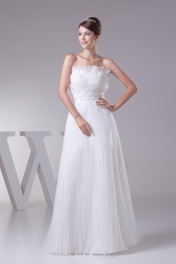 A-Line Strapless Beaded Floor-Length Pleated Wedding Dresses 2030076