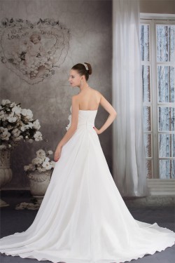 A-Line Strapless Sleeveless Beaded Taffeta Wedding Dresses 2030082