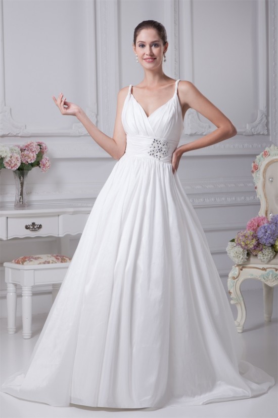 A-Line Spaghetti Straps Taffeta Sleeveless Wedding Dresses 2030083 A-Line Spaghetti Straps Taffeta Sleeveless Wedding Dresses 2030083