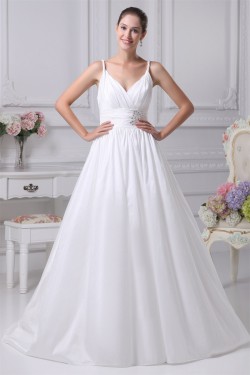 A-Line Spaghetti Straps Taffeta Sleeveless Wedding Dresses 2030083