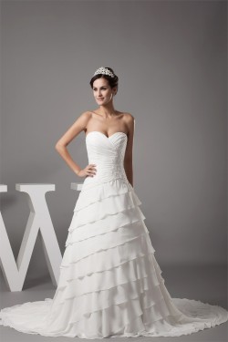 Breathtaking Sweetheart A-Line Chiffon Satin Sweet Wedding Dresses 2030086