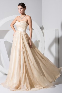 A-Line Brush Sweep Train Sweetheart Satin Organza Wedding Dresses 2030089