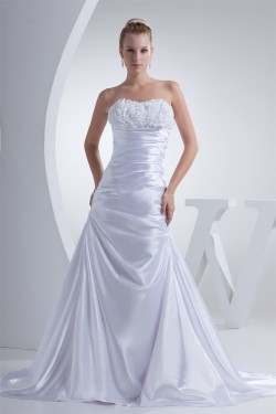 A-Line Silk like Satin Sweetheart Wedding Dresses 2030090
