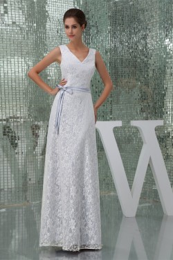 Sheath/Column V-Neck Lace Sleeveless Wedding Dresses 2030091