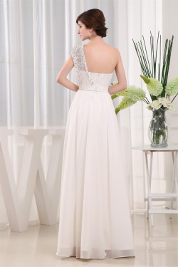 A-Line One-Shoulder Beaded Chiffon Lace Wedding Dresses 2030093