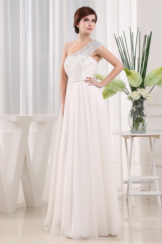 A-Line One-Shoulder Beaded Chiffon Lace Wedding Dresses 2030093 A-Line One-Shoulder Beaded Chiffon Lace Wedding Dresses 2030093