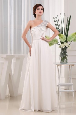 A-Line One-Shoulder Beaded Chiffon Lace Wedding Dresses 2030093