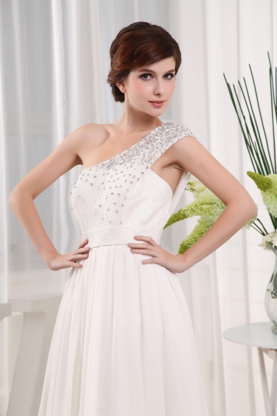A-Line One-Shoulder Beaded Chiffon Lace Wedding Dresses 2030093 A-Line One-Shoulder Beaded Chiffon Lace Wedding Dresses 2030093